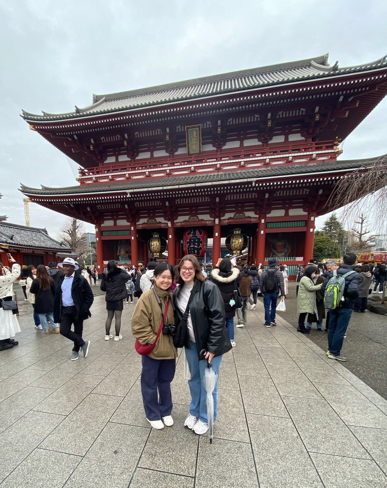 nursing students standing in front of pagoda in Tokyo